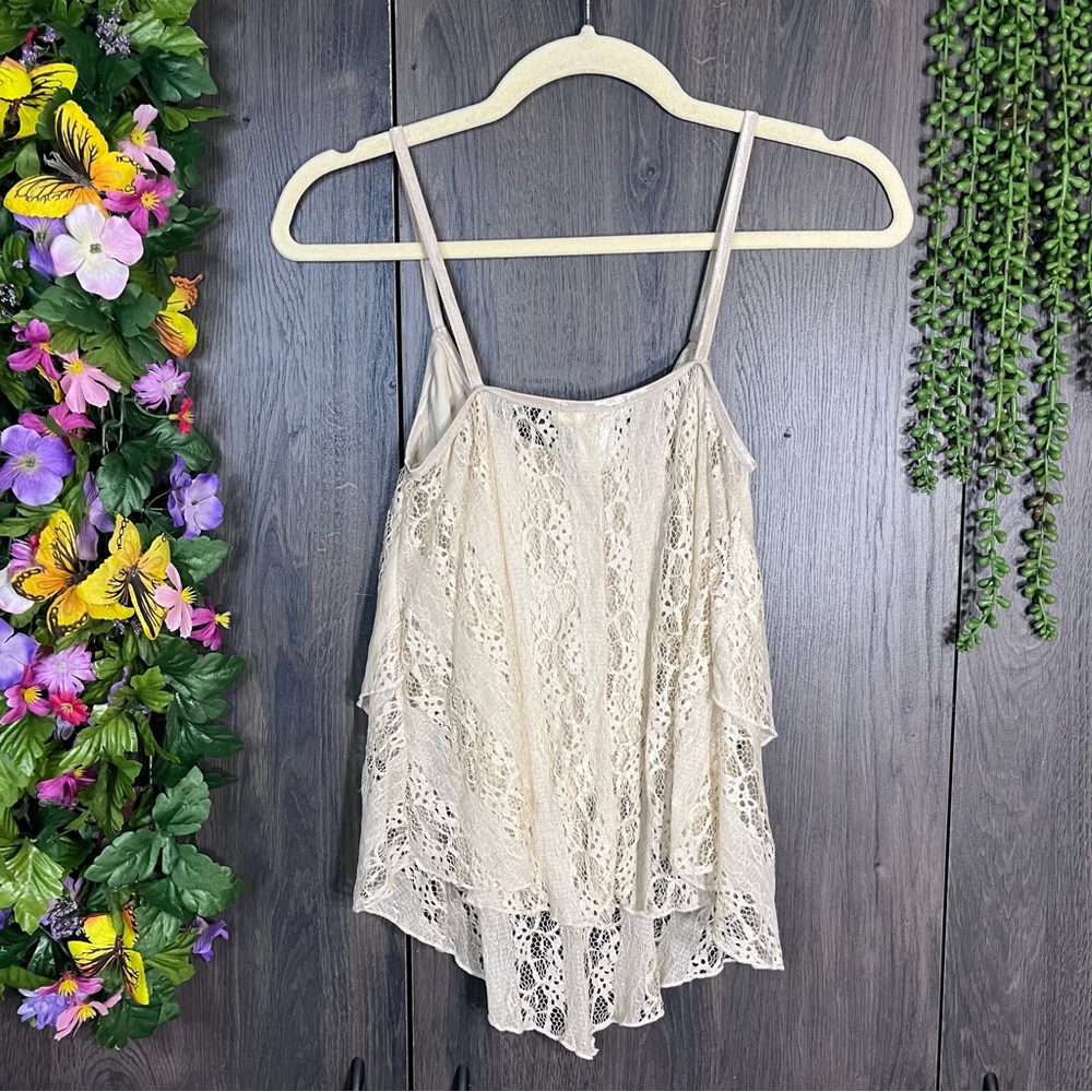 «🌼3/$30🌼Agaci Spaghetti Strap Ruffle Lace Top Size Medium - Picture 8 of 13